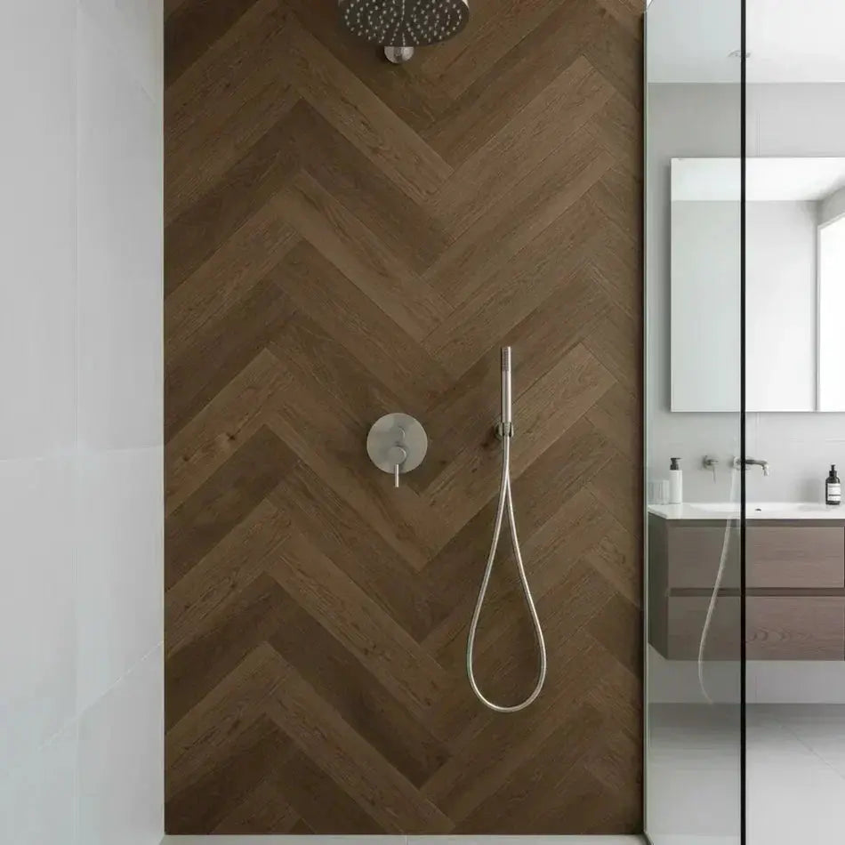 Herringbone wood look tile
