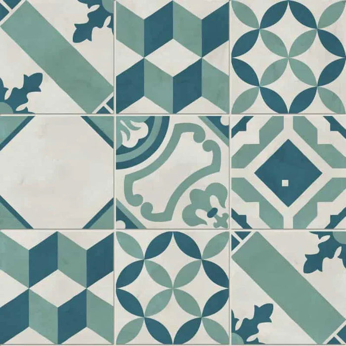 Patterned Floor Tiles in Blue