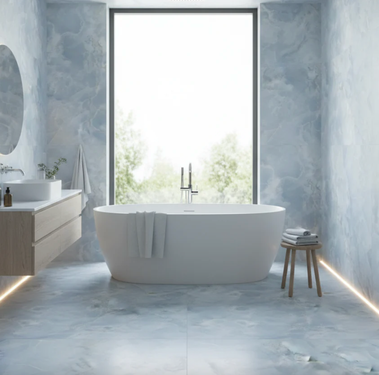 Blue marble tiles