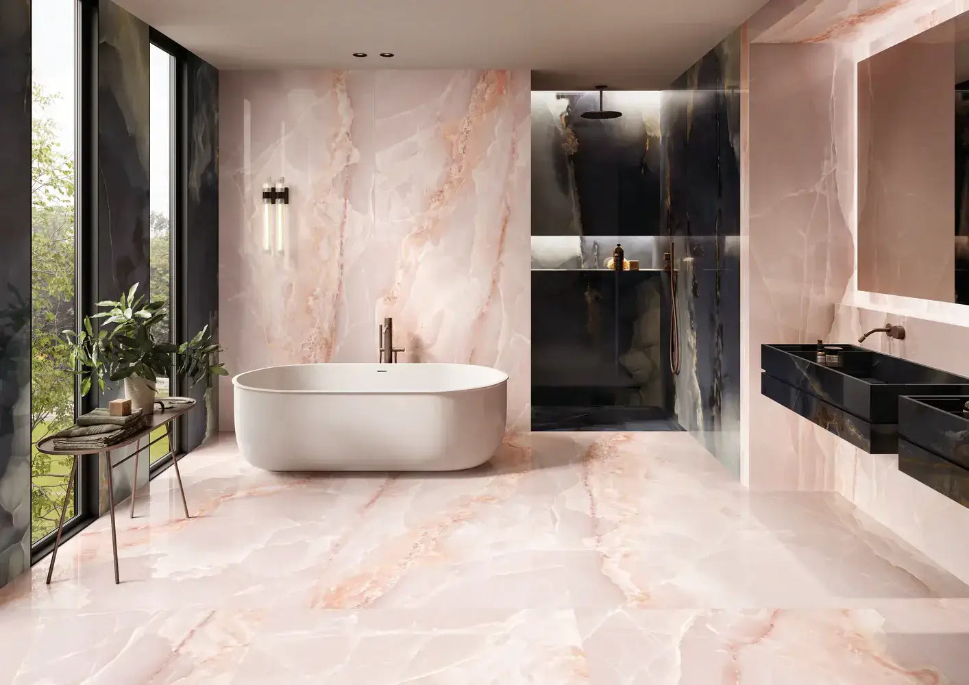 Pink floor tiles for bathroom