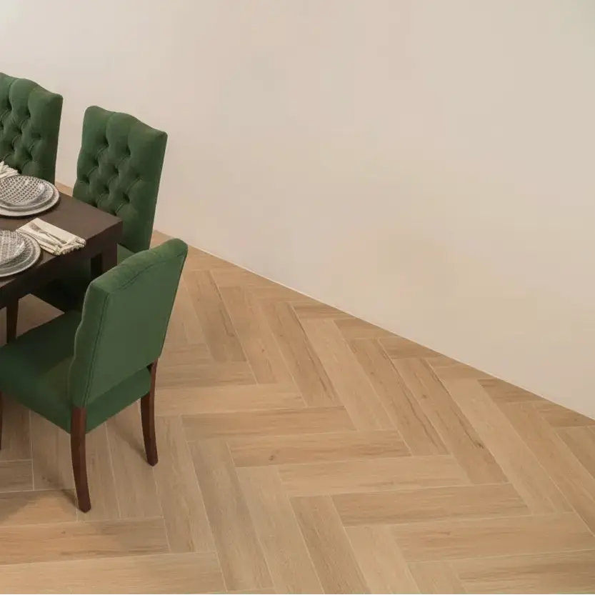 Herringbone wood effect tiles