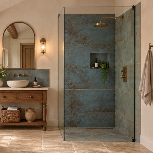 Alloy Azzurro Matt Porcelain Tiles 60x60cm shower cubicle