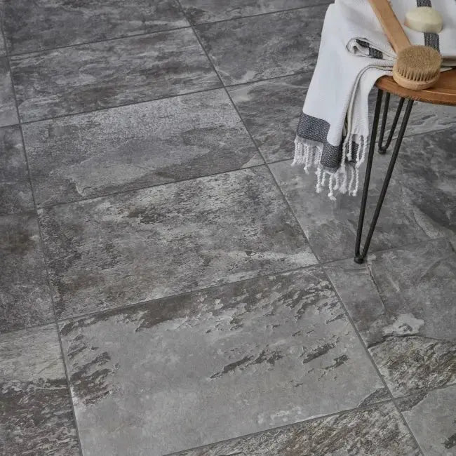 Burbank Storm Grey Stone Effect Porcelain Wall and Floor Tiles 600x400mm