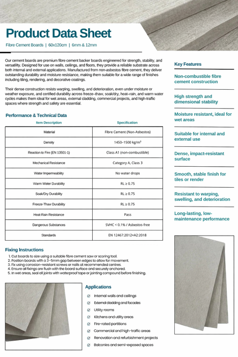 Tile Cement Backer Boards Tilejob 12mm, 60x120cm