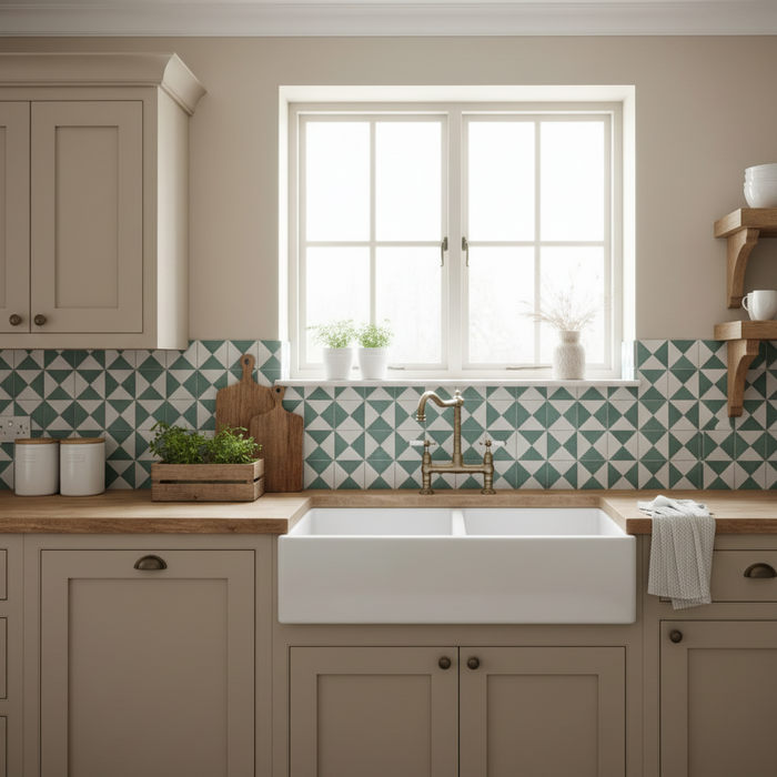 Craft green pattern tiles 22x22cm