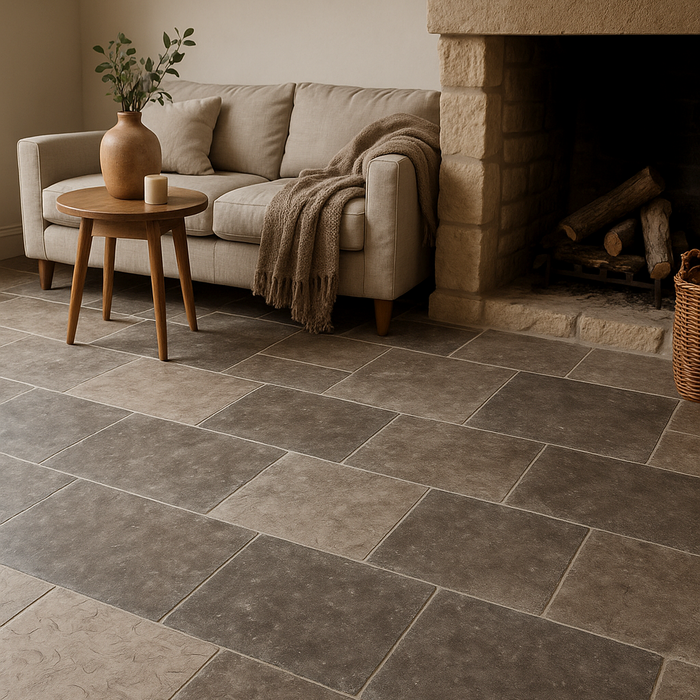 Belgravia Grey Tumbled Limestone 600 x Free Length x 15mm