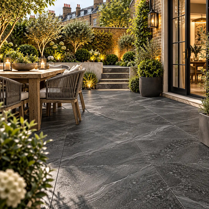 Arian Outdoor Anthracite Stone Effect Floor Tiles 60x60cm