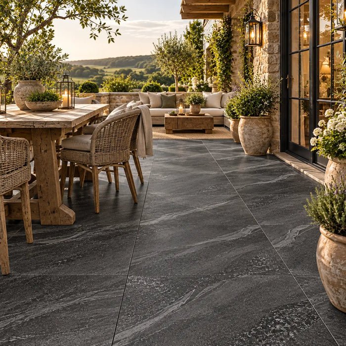 Arian Outdoor Anthracite Stone Effect Floor Tiles 60x60cm
