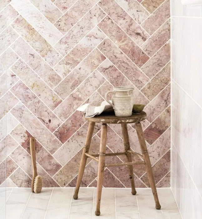 Rosa Asiago Pink Natural Marble Tiles cut sample TILEJOB.CO.UK