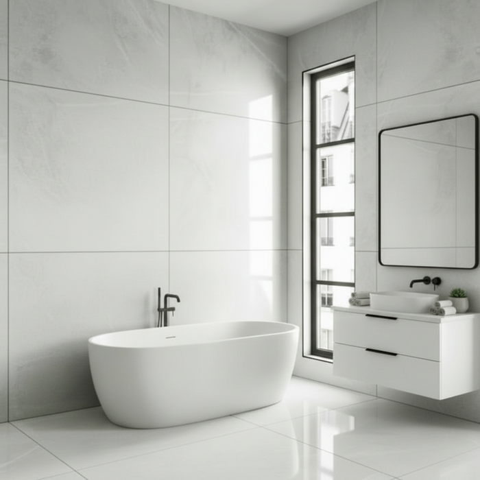 Matera Plearl Gloss Large Format Marble Effect Porcelain Tiles 90x90cm