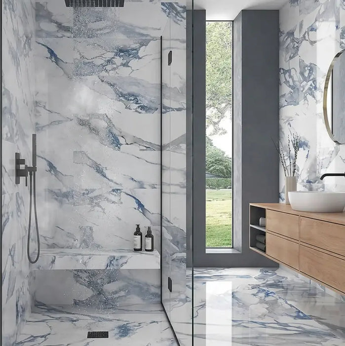 Ocean Blue Marble gloss porcelain tiles