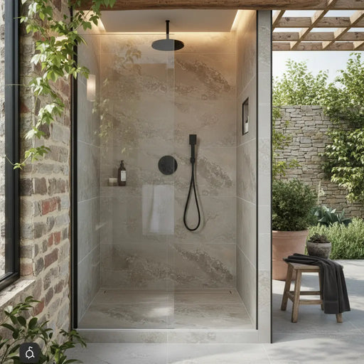 Planet Grey Oxide Metal Effect Wall & Floor Tiles  shower cubicle