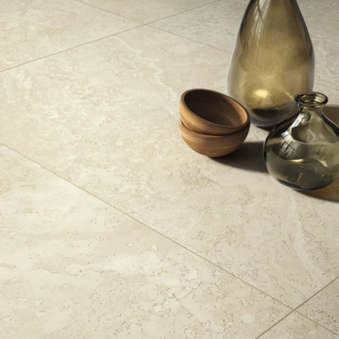 Lombardy Travertine Almond matt porcelain tiles 100x100cm