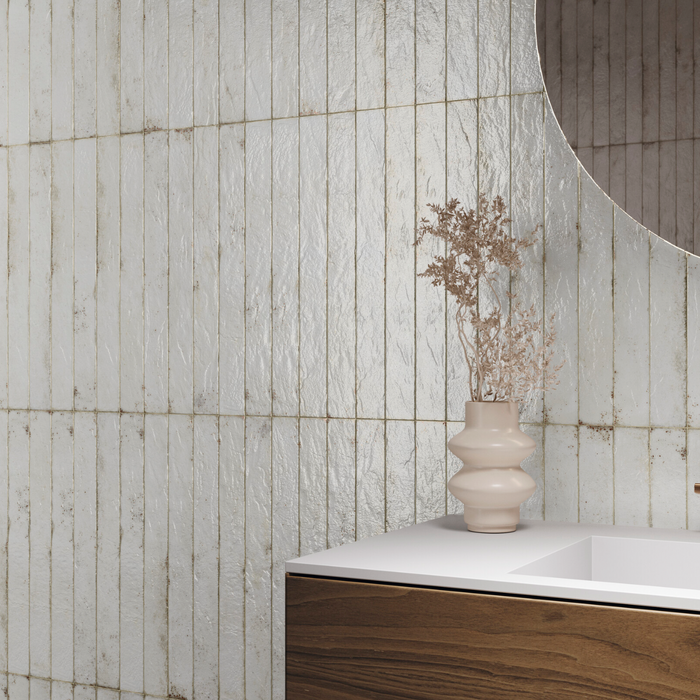 Genesi White Brillo Porcelain Tiles 4.8x45x0.8cm