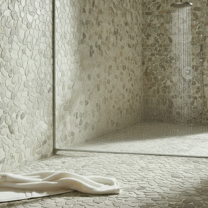 Riverstone White Flat Cut Pebble Mosaic 305x305mm