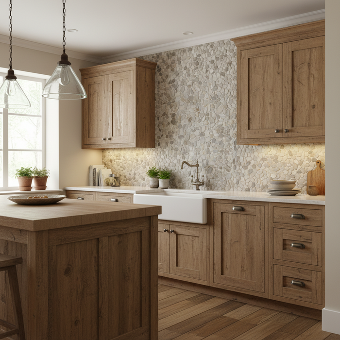 Riverstone White Flat Cut Pebble Mosaic 305x305mm