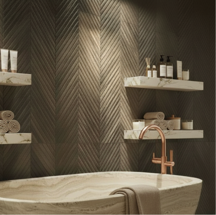 Drewno Brown Ceramic Tiles Lines and Chevron 59.8x29.8cm