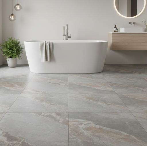 Burbank Storm Light Grey Stone Effect Porcelain Wall and Floor Tiles 600x400mm