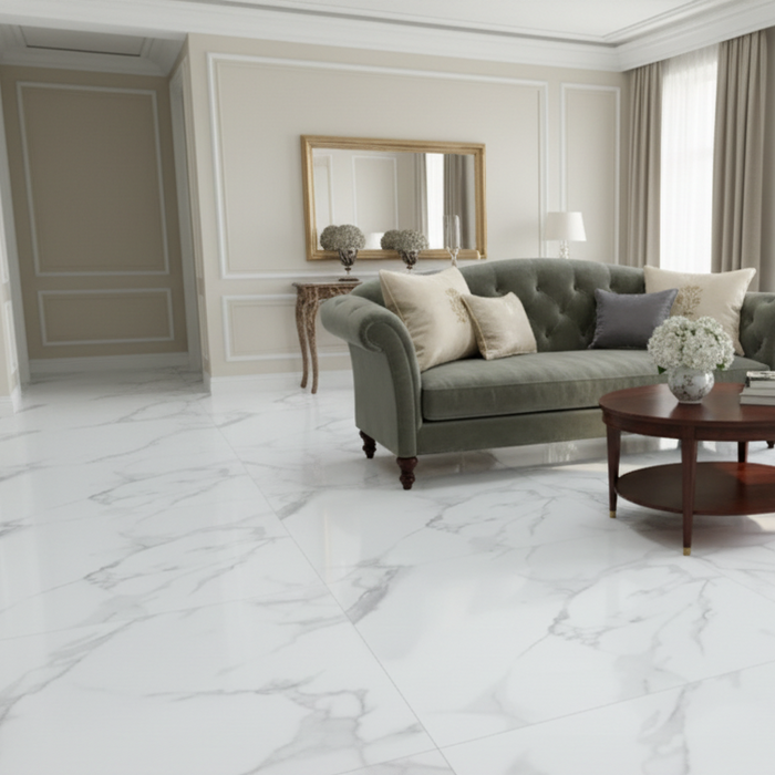Forum White Marble Matt Porcelain Tiles 100x100cm
