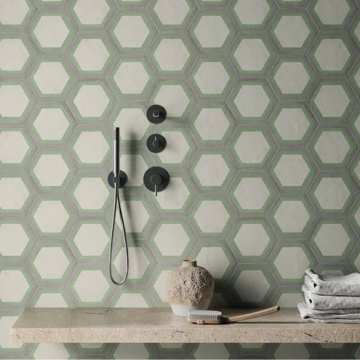 Vive Honey Green Hexagon tiles cut sample