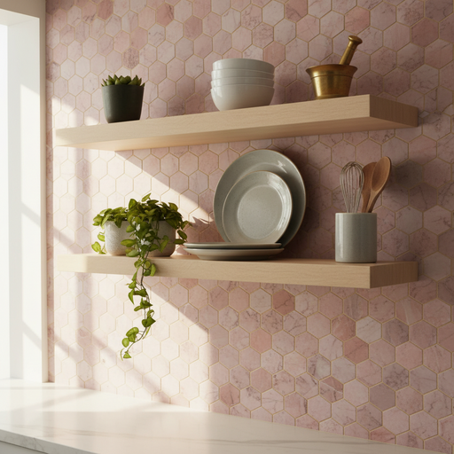 Temini pink marble hexagonal mosaic tiles 30.5×29.8x1cm