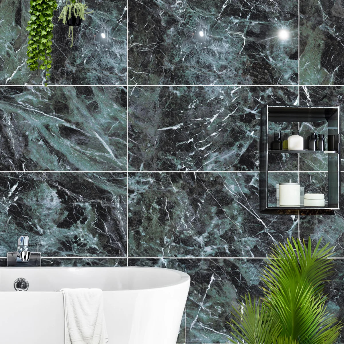 Green marble gloss porcelain tiles 60x120cm — TILEJOB.CO.UK