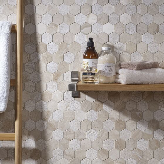 Warm Ivory Marble Mosaic tile Hexagonal