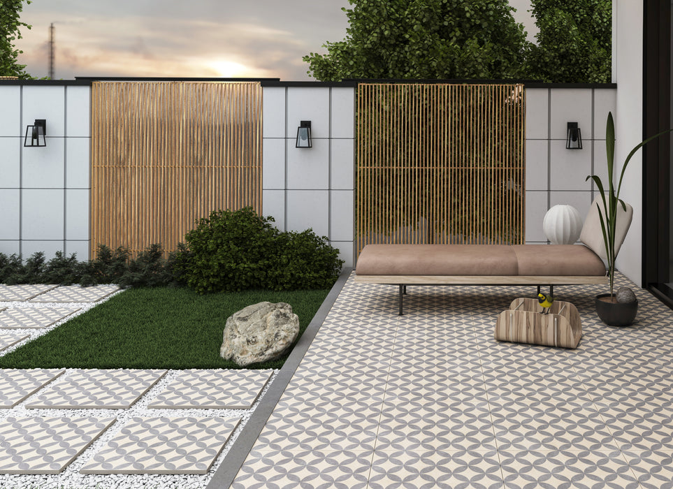 Concrete Parma Beige Patterned Outdoor Porcelain Tiles 60x60cm