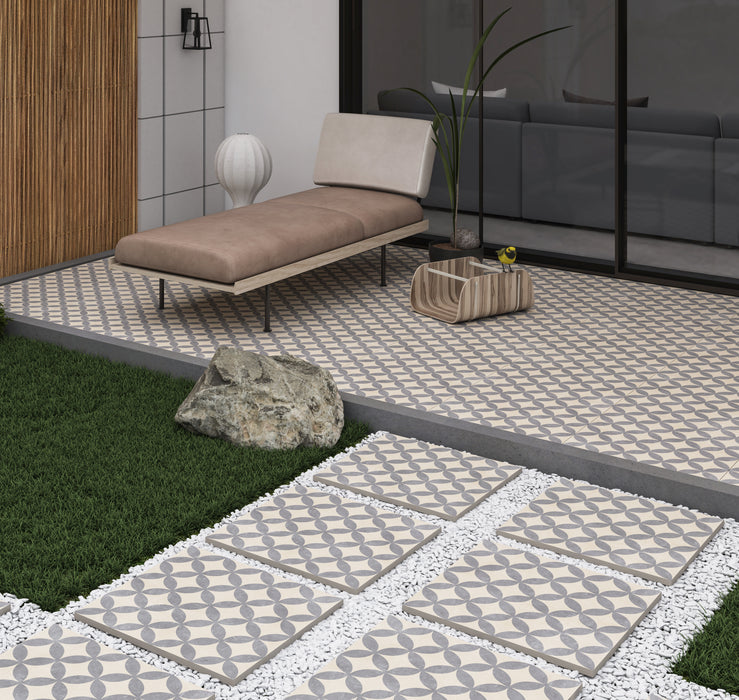 Concrete Parma Beige Patterned Outdoor Porcelain Tiles 60x60cm