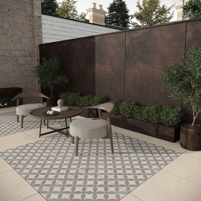 Concrete Parma Beige Patterned Outdoor Porcelain Tiles 60x60cm