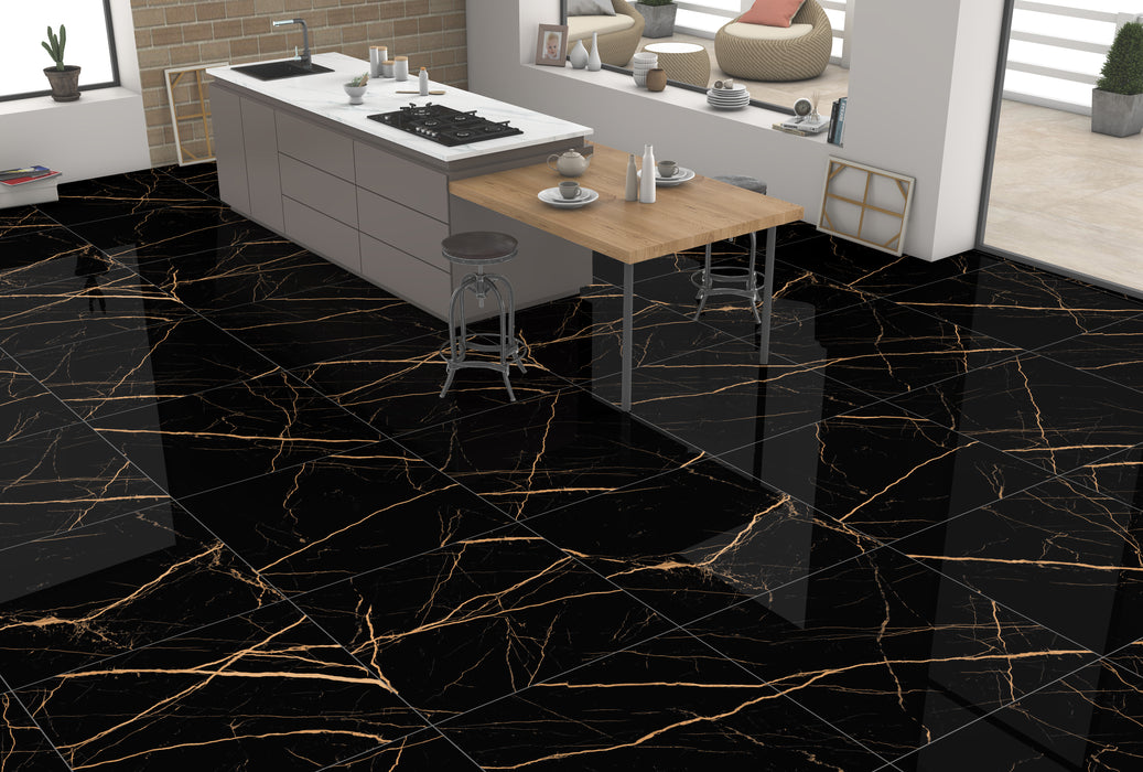 Golden Black Marble Effect Polished Porcelain Matt tiles 60x60cm