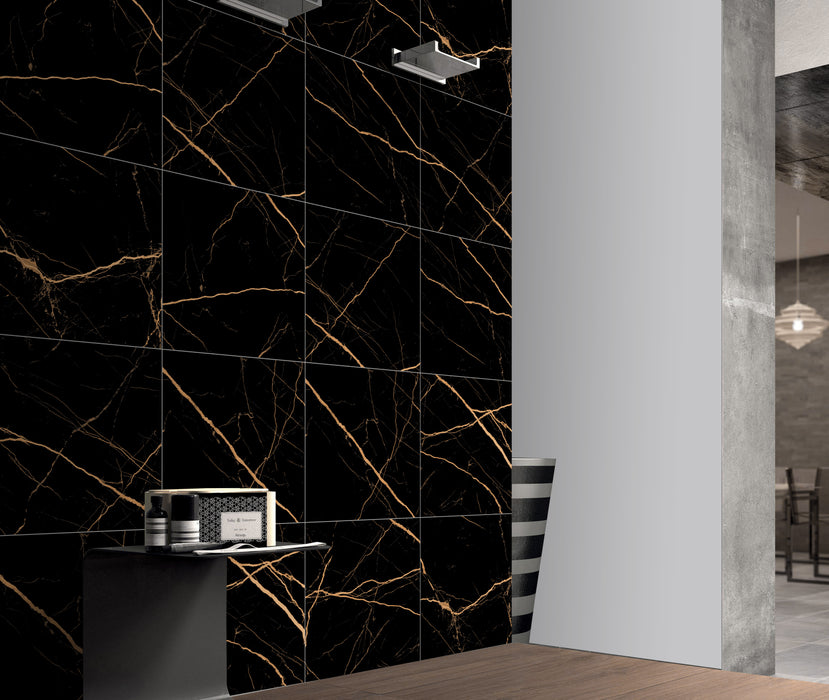 Golden Black Marble Effect Polished Porcelain Matt tiles 60x60cm