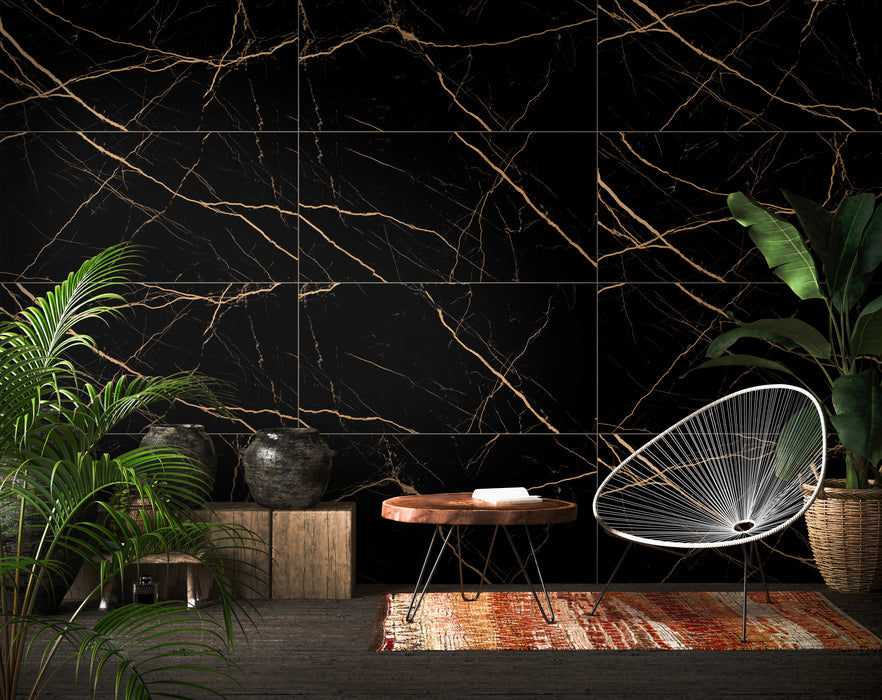 Golden Black Marble Effect Polished Porcelain Matt tiles 60x60cm