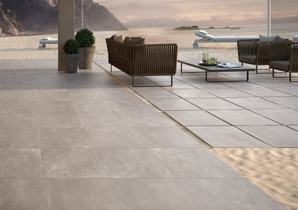 Makira Outdoor Light Grey Concrete Effect Floor Tiles 60x60cm