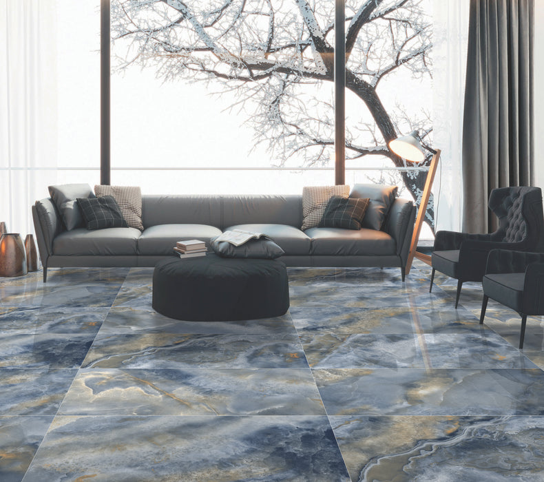 Elmar azul blue porcelain tiles gloss 60x120cm