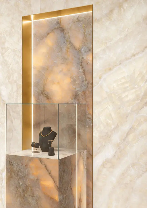 Luminous Topaz Polished Onyx Gold Effect Porcelain Matt and Polished Tiles - 60x120cm