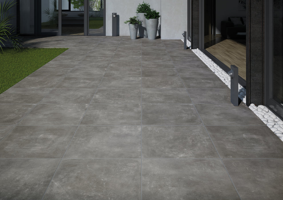 Makira Outdoor Dark Grey Concrete Effect Floor Tiles 60x60cm