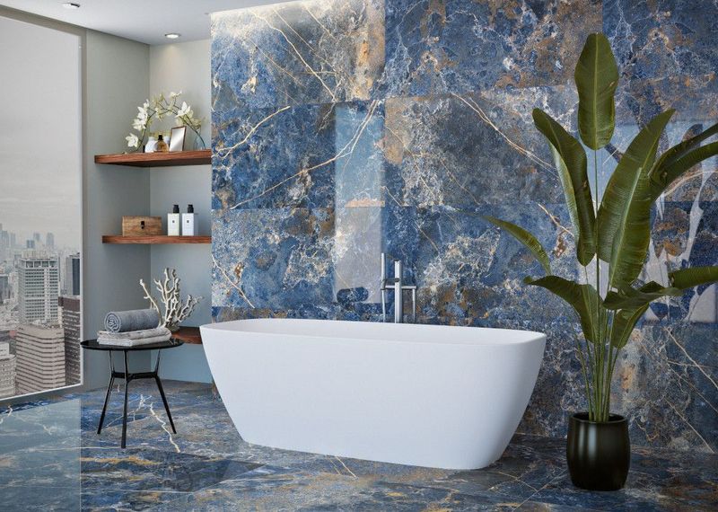 Icaro Blue Gloss Marble Effect Tiles 600x1200mm