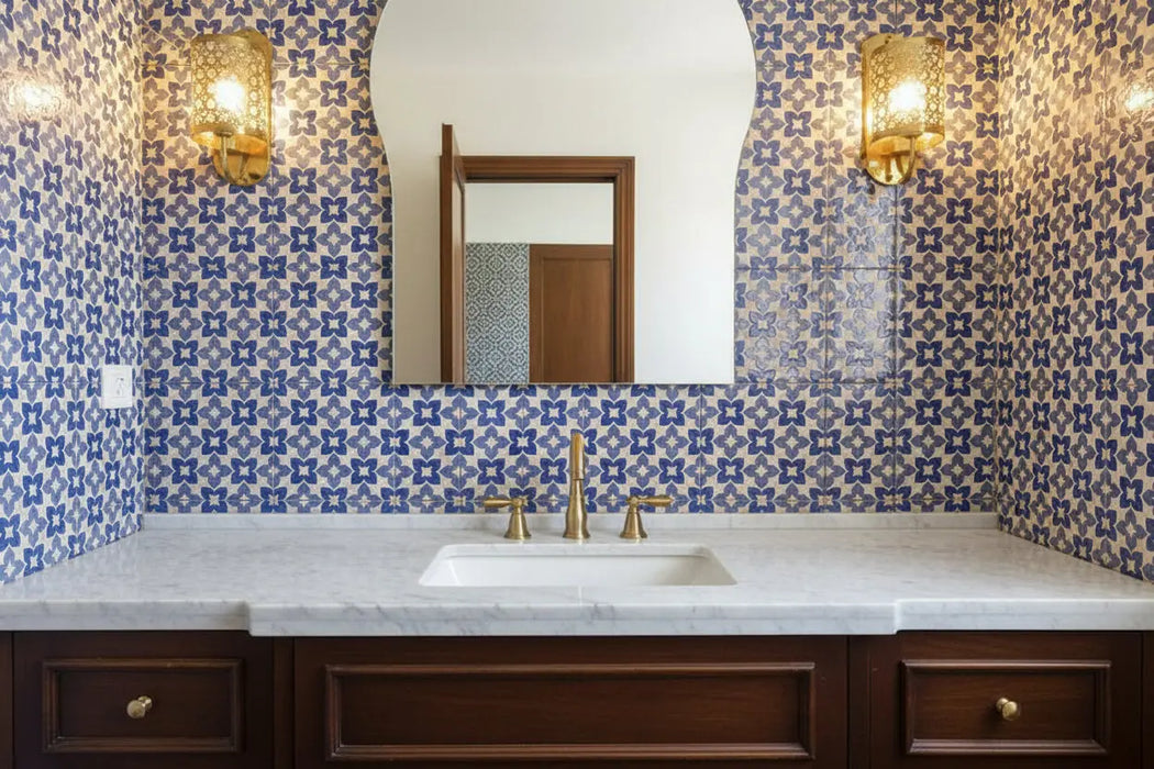 Alma Blue Porcelain tiles cut sample TILEJOB.CO.UK