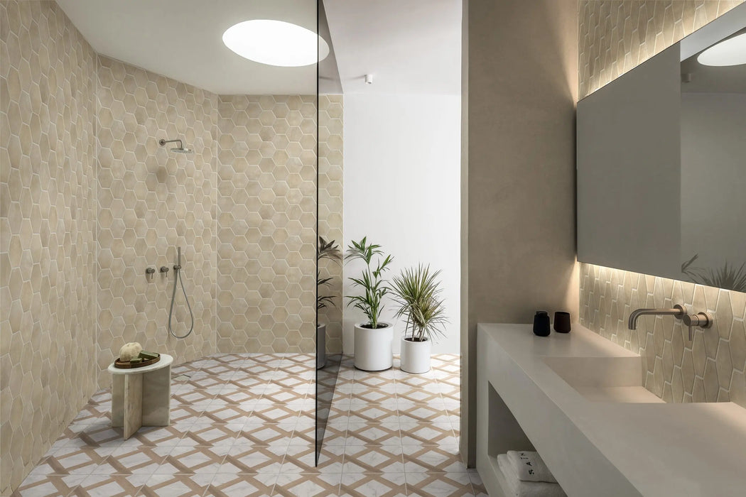 Hexagonal Aged Terracotta Esagona Crema Tiles