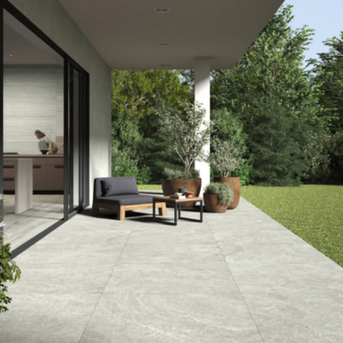 Lombardy Travertine Greige matt porcelain tiles cut sample