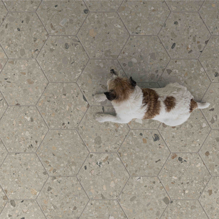 Hive Stone Terrazzo Grey Hexagon tile 250x216cm