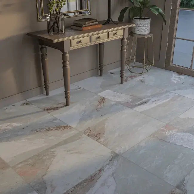 Burbank Storm Light Grey Stone Effect Porcelain Wall and Floor Tiles 600x400mm