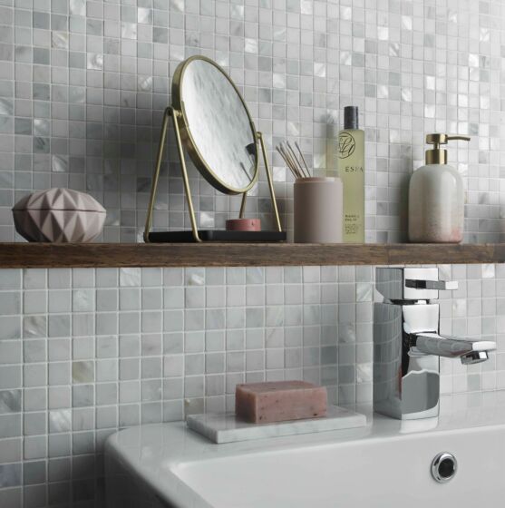 Carrara Pearl Small Squares Mix Marble Mosaic