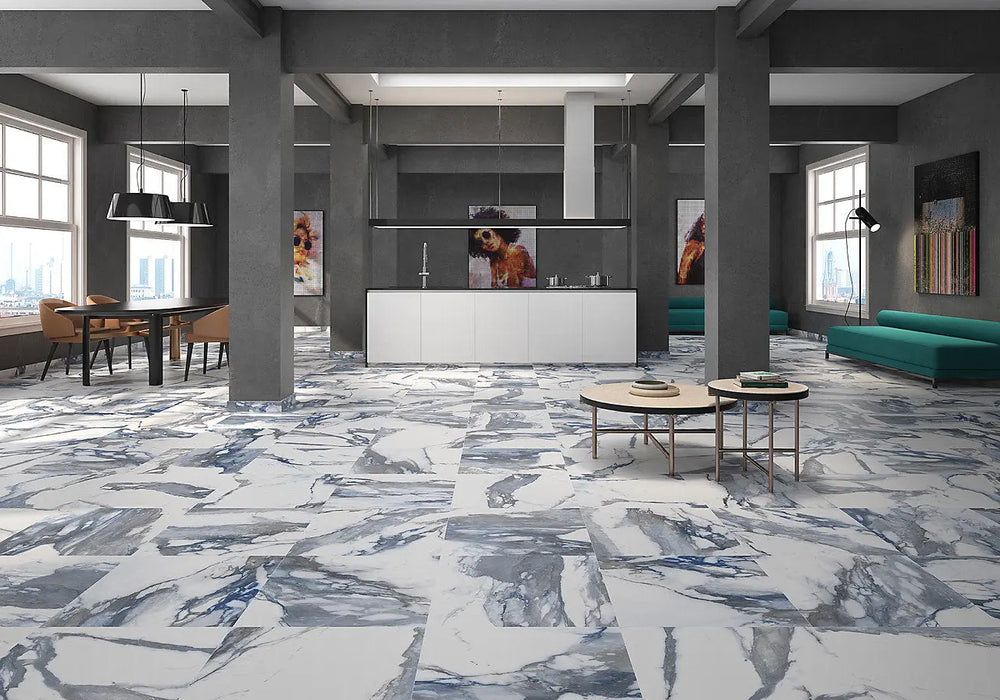 Ocean Blue Marble gloss porcelain tiles