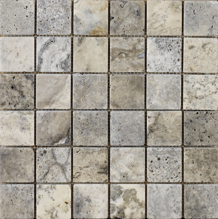 Tuscan Grey Travertine Tumbled Mosaic Natural Stone tiles