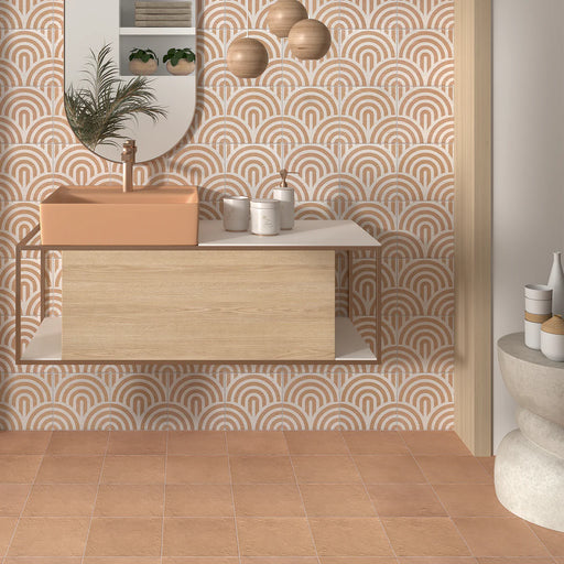 Tahoe Roman Ornament Coral Porcelain tiles 20x20cm