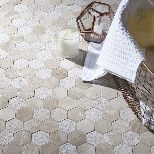 Warm Ivory Marble Mosaic tile Hexagonal