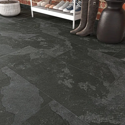 Burbank Black Slate Stone Effect Porcelain Wall and Floor Tiles 600x400mm