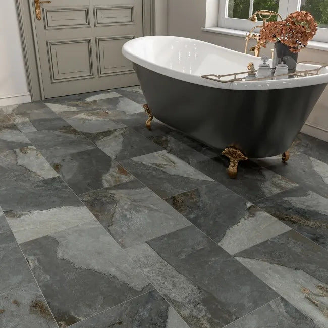Burbank Storm Green Grey Stone Effect Porcelain Wall and Floor Tiles 600x400mm